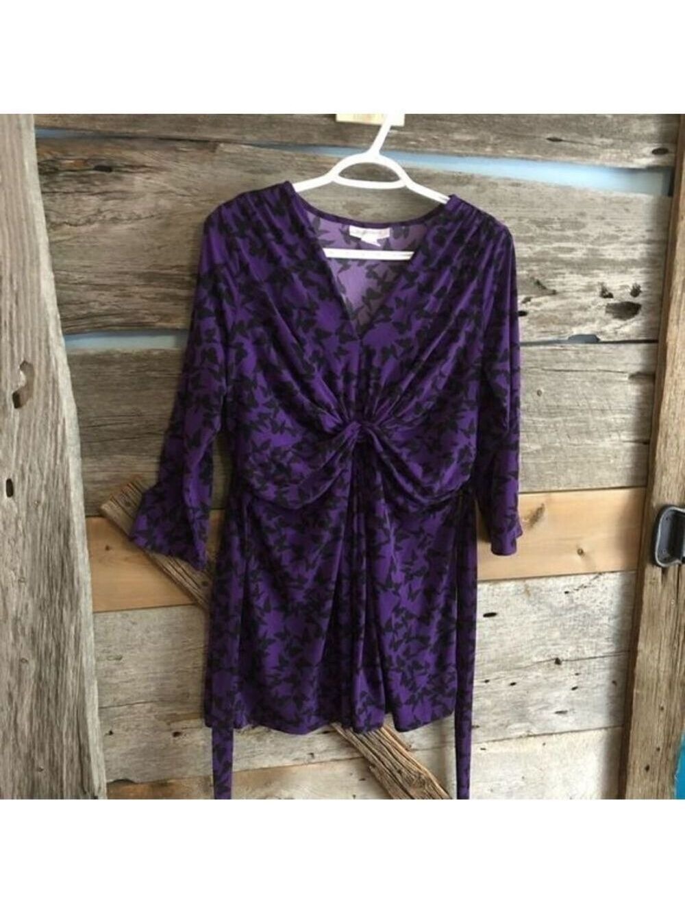 MOTHERHOOD Maternity size Med Purple babydoll top with black butterflies